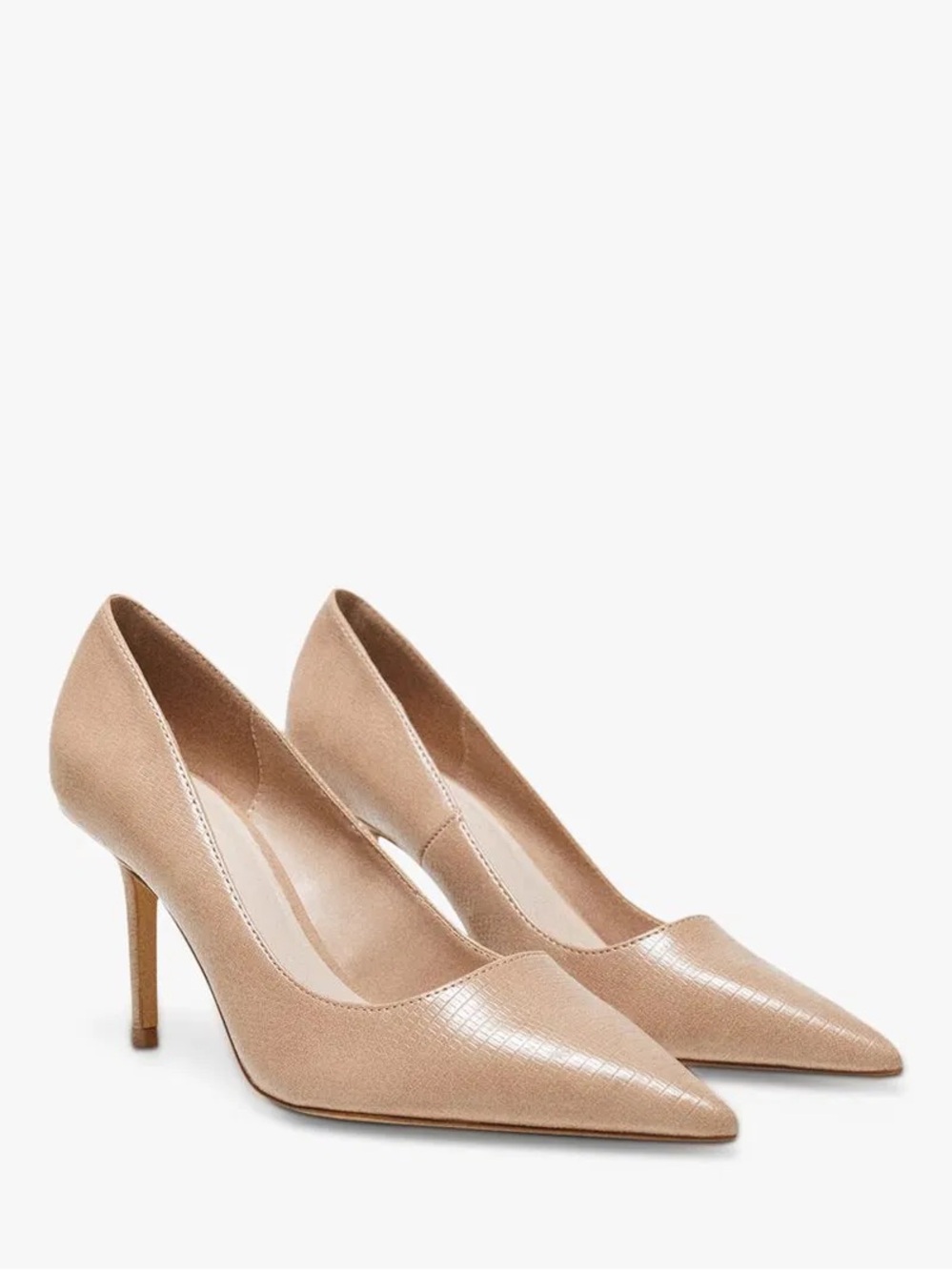 Mango MNG Nude Embossed Pointed Toe Stiletto Pumps Size 38 US 7.5 New